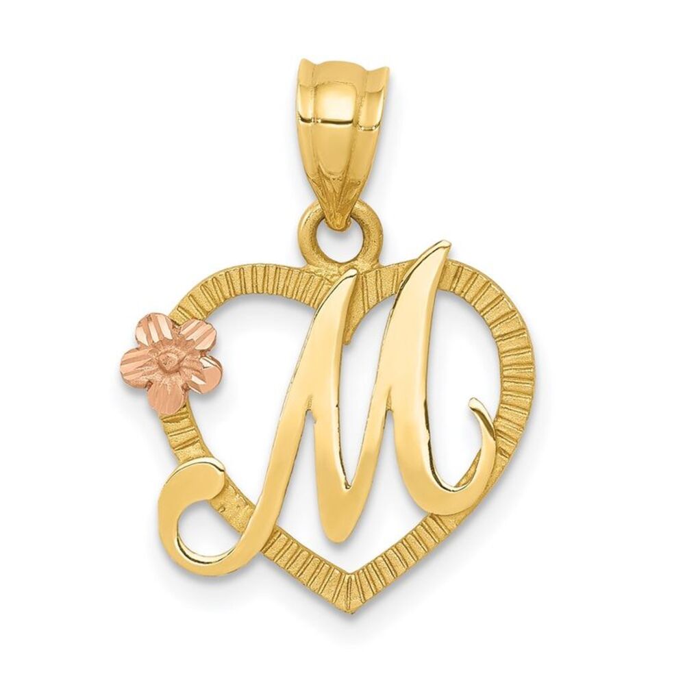 14k Two Tone Gold Grace Collection 15mm Heart Initial M Pendant